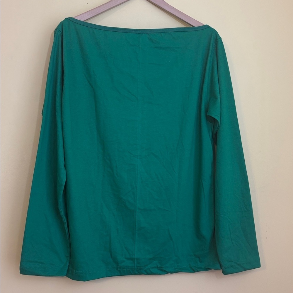 Miracle Artistic NWT Green Orange Shamrock Long Sleeve Boatneck Shirt Top Tee M - Picture 9 of 9
